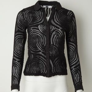 Anne Fontaine Black Lace Button Down Brand New